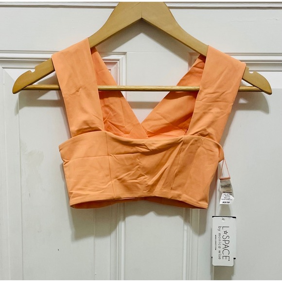 L Space Parker Swim Top Bralette‎ Cropped Square Neck Sleeveless Peach XS - Picture 1 of 4